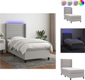 vidaXL Boxspring Bed - Lichtgrijs - 203 x 103 x 118/128 cm - Verstelbaar hoofdbord - Kleurrijke LED-verlichting - Pocketvering matras - Huidvriendelijk topmatras - Inclusief montagehandleiding - Bed