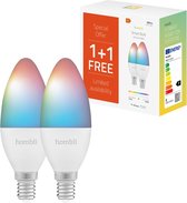 Hombli Slimme verlichting - Wifi Kaarslamp E14 color - Geen bridge nodig - Kleuren en alle wittinten - Smart LED - Dimbaar en tunable - Promopack 1+1