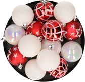 Atmosphera Kerstballen - 15st - kunststof - wit-rood - 5cm