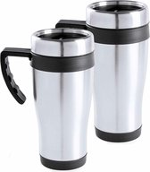 2x stuks rVS thermosbeker/warmhoud koffiebekers zwart 450 ml - Isoleerbekers/reisbekers