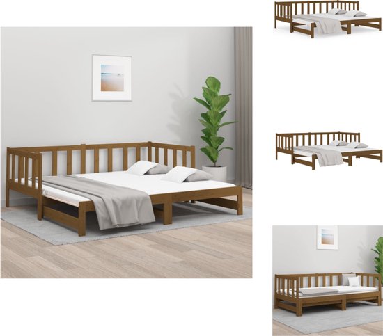 vidaXL Slaapbank Grenenhout - Uitschuifbaar bed - Honingbruin - 203.5 x 160 x 66 cm - 80 x 200 cm - vidaXL - Bed