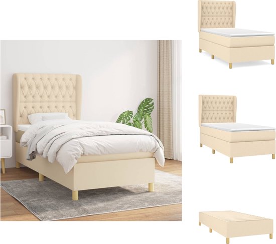 vidaXL Boxspringbed - Comfort - Bed - 203 x 93 x 118/128 cm - Crème - Stof (100% polyester) - Pocketvering matras - Middelharde ondersteuning - Bed