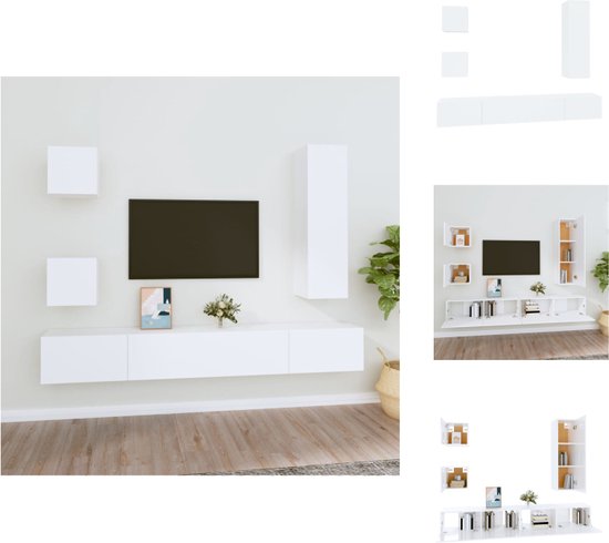 vidaXL Televisiemeubelset - Klassiek Design - Wit - 30.5 x 30 x 30 cm / 30.5 x 30 x 110 cm / 100 x 30 x 30 cm - Kast