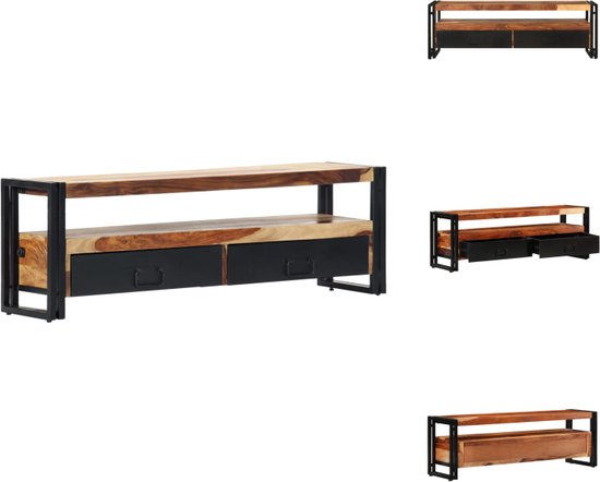 vidaXL Sheesham TV-meubel - 120x30x40 cm - 2 lades - natuurlijke houtkleur en zwart - Kast