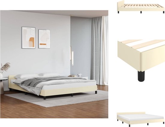 vidaXL Bedframe - Kunstleer - Multiplex lattenbodem - Crème - 203 x 163 x 50 cm - Geschikt voor 160 x 200 cm matras - Bed