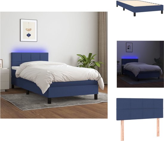 vidaXL Bed Boxspring - Blauw - LED - 203 x 100 x 78/88 cm - Pocketvering Matras - Huidvriendelijk Topmatras - Bed