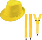 Toppers - Carnaval verkleed set - hoedje en stropdas - geel - volwassenen