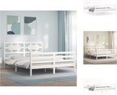 vidaXL Bed Grenenhout Wit - 205.5 x 165.5 x 100 cm - Multiplex Lattenbodem - Functioneel hoofd- en voeteneinde - Matras niet inbegrepen - Bed