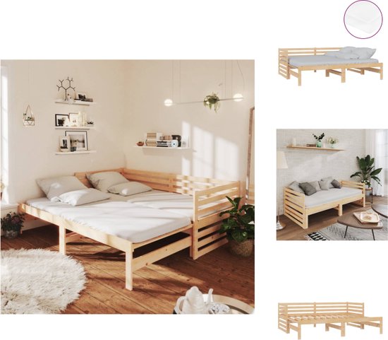 vidaXL Houten Slaapbank - Massief grenenhout - 203.5 x 185 x 68.5 cm - Inclusief 2 matrassen - Bed