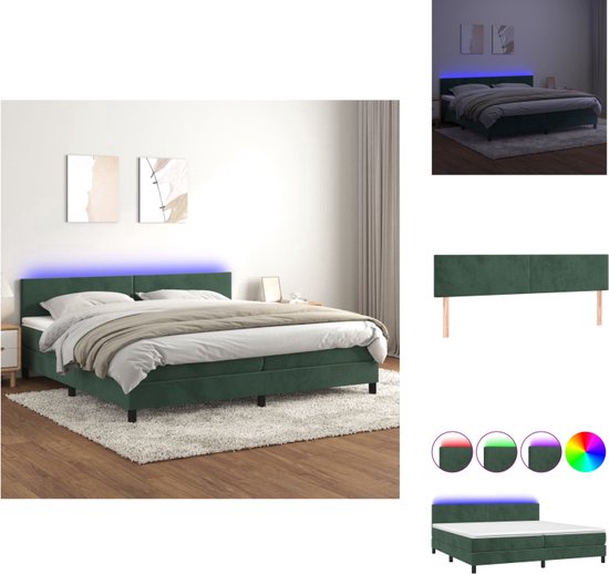 vidaXL Boxspring Bed - fluweel - donkergroen - 203 x 200 cm - verstelbaar hoofdbord - LED-verlichting - pocketvering matras - huidvriendelijk topmatras - Bed