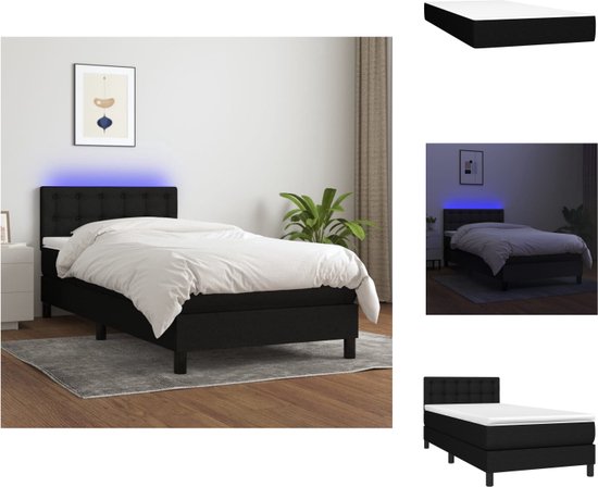 vidaXL Boxspring - LED - 203 x 100 x 78/88 cm - zwart - pocketvering matras - huidvriendelijk topmatras - Bed