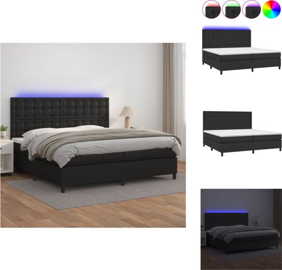 vidaXL Boxspring Bed 203x200x118/128 cm - Kunstleer - Pocketvering matras - Huidvriendelijk topmatras - Kleurrijke LED-verlichting - vidaXL - Bed