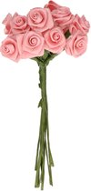 Rayher Decoratie roosjes satijn - bosje van 12 - roze - 12 cm - hobby/DIY bloemetjes