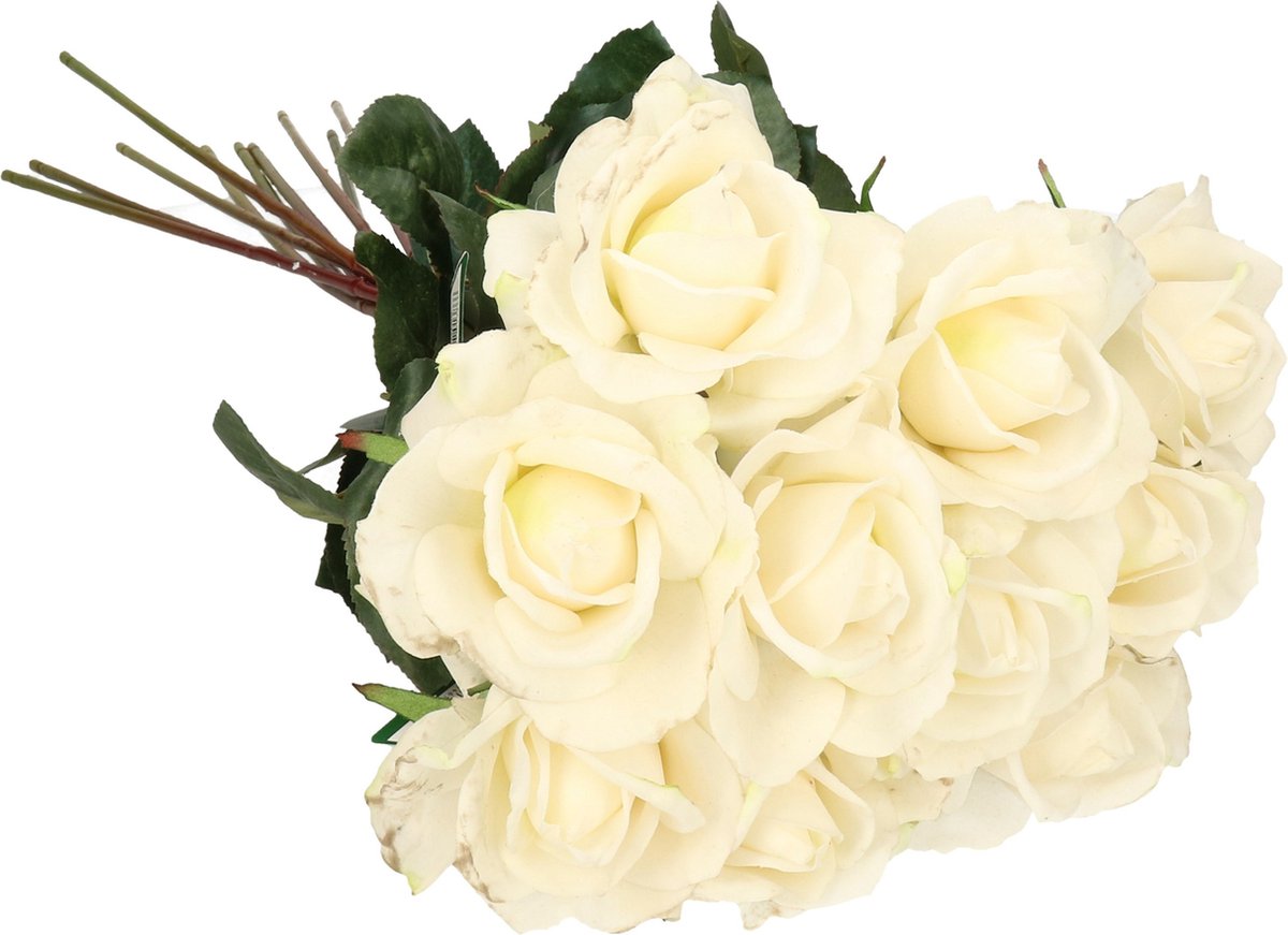 Top Art Kunstbloemen boeket roos Caroline - 10x - wit - 70 cm - zijde - decoratie bloemen