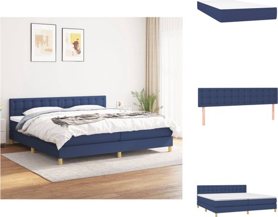 vidaXL Boxspringbed - Deluxe - bed - 203 x 200 cm - blauw stof - Inclusief verstelbaar hoofdbord - pocketvering matras - medium ondersteuning en huidvriendelijk topmatras - Bed