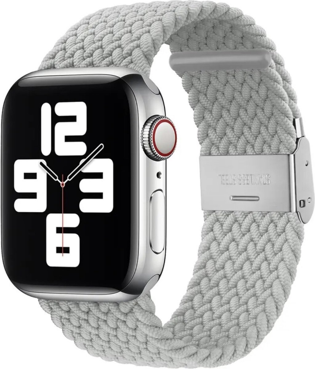 MY PROTECT - Gevlochten Nylon Bandje - Geschikt Voor Apple Watch Bandje - Series 1/2/3/4/5/6/7/8/9/10/SE - 38mm - 40mm - 41mm - 42mm - Braided Loop - Grijs
