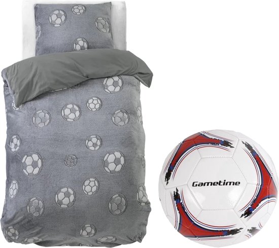 Housse de couette Voetbal- Glow in the Dark - Micropolaire polyester - polaire douce - 140x200/220 - avec vrai football taille 5.