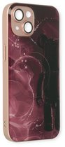 Casemania Hoesje Geschikt voor Apple iPhone 14 Rood - Siliconen Marmer Back Cover - Geschikt voor MagSafe