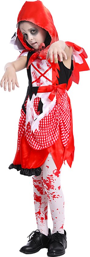 Zombie roodkapje - Zombie kostuum meisjes - Halloween kostuum - Carnavalskleding - Carnaval kostuum - Meisje - 10 tot 12 jaar