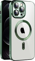 Apple iPhone 12 pro silicone Back cover met lenzbeschermer/magneet case Telefoonhoesje/transparant met Donkergroen randen