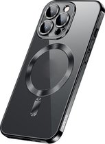 Apple iPhone 12 pro max silicone Back cover met lenzbeschermer/magneet case Telefoonhoesje/transparant met Zwart randen
