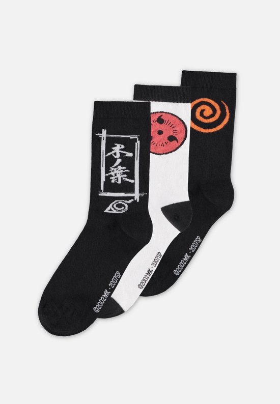 Naruto - 3 Pack Sokken - Zwart/Wit