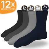 VOLQU® - Sokken - 12 Paar - Premium Katoen Sokken - Normale Sokken - Sokken Heren - Sokken Dames - Maat 39 42 - Zwart / Donkerblauw / Donkergrijs / Lichtgrijs