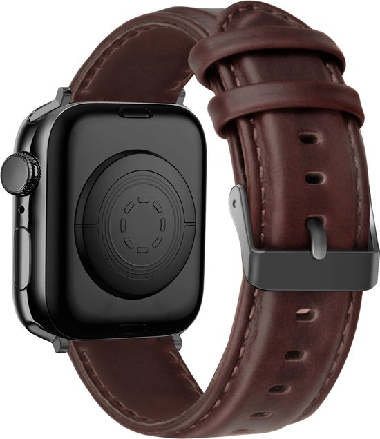 Bracelet en cuir véritable Bandz adapté à Apple Watch 1/2/3/4/5/6/8/9/SE/ Ultra (2) - Taille 42 / 44 / 45 / 49 mm - Bracelet de montre intelligente en cuir de haute qualité - Cuir bracelet avec fermeture à boucle - bracelet Apple Watch en cuir noir