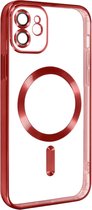 Apple iPhone 12 silicone Back cover met lenzbeschermer/Magsafe compatible /magneet case Telefoonhoesje/transparant met Rood randen