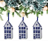 Kersthanger - set van 3 - kerstornamenten - grachtenpand - kerstversiering - Delfts blauw - Hollandse cadeautjes
