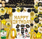 FeestmetJoep 70 jaar verjaardag versiering - 70 Jaar Feest Verjaardag Versiering Set 87-delig - Happy Birthday Slinger & Ballonnen - Decoratie Man Vrouw - Zwart en Goud