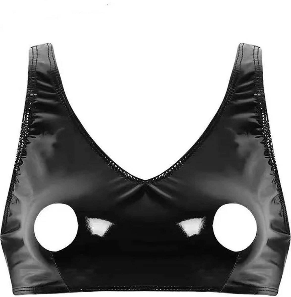 Goedkoopste Wetlook BH top met open tepels - PVC Leder - BDSM - Erotische lingerie - Topje - Ritssluiting achter - Goede kwaliteit