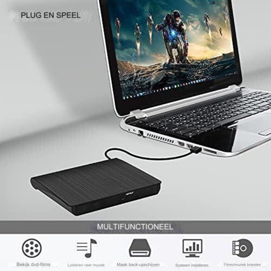 Externe DVD Speler - Externe DVD Speler voor Laptop - Externe DVD Speler en Brander - Type C USB 3.0-Verlengkabel — afbeelding 5