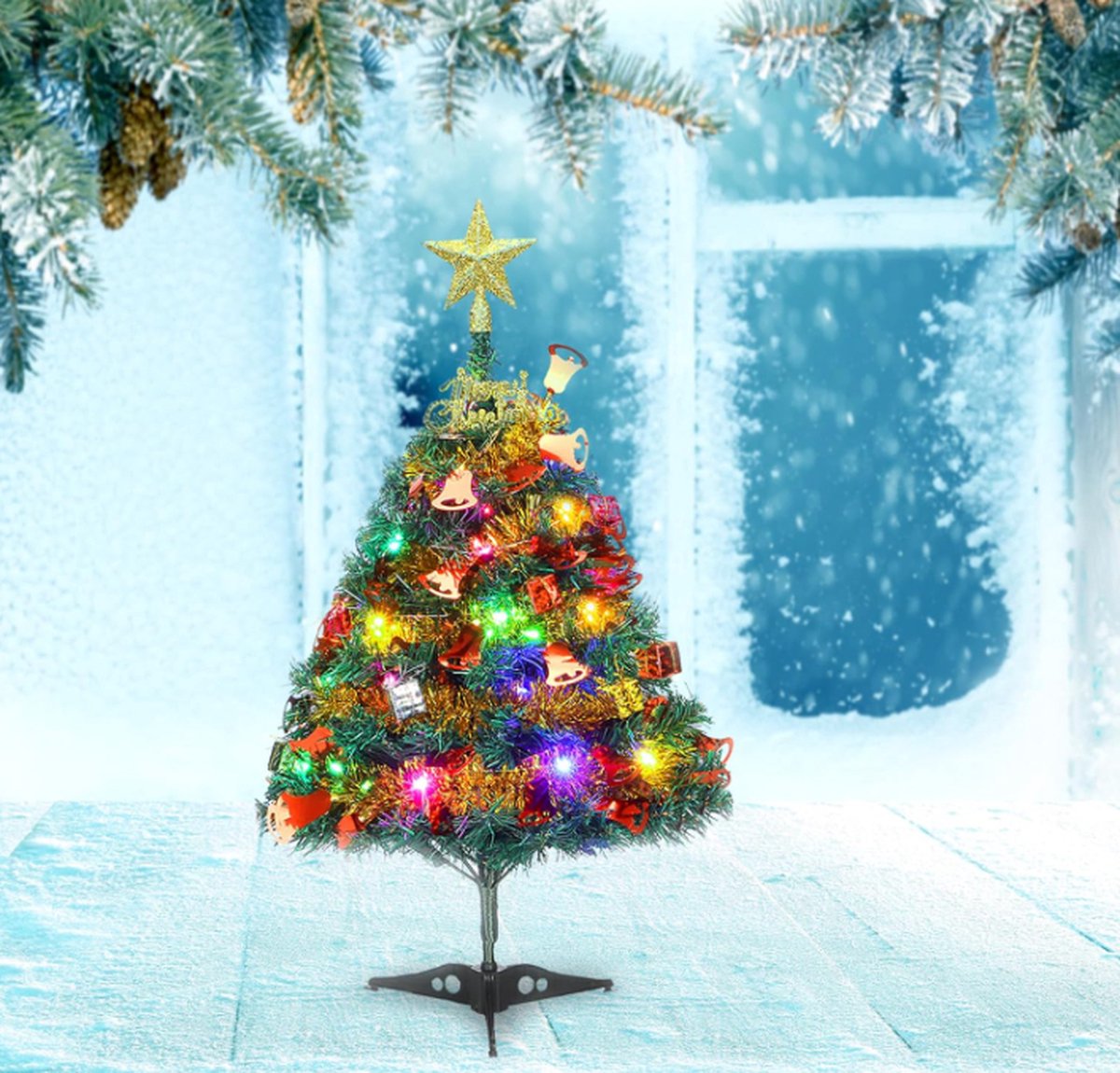 Kerstboom - 60 cm - Mini Tafelkerstboom - Met LED Lichtsnoeren - Met Versiering