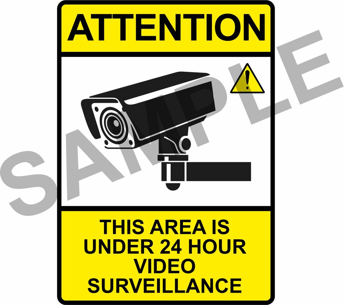 5 stuks Sticker - Let op - Camerabewaking - geel - engelstalig- 7x5cm