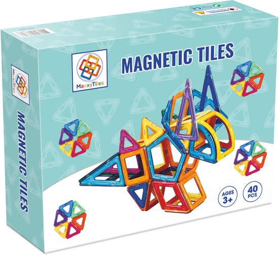 MaxxyTiles 40 Stuks- Magnetisch speelgoed- Montessori Speelgoed - Meisjes Speelgoed en Jongens Speelgoed- Speelgoed 3 jaar, Speelgoed 4 jaar- Magnetische Bouwstenen- Peuter Speelgoed- Montessori Speelgoed- Constructie Speelgoed- Magnetic Tiles