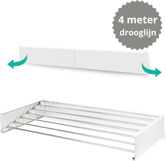 Coopley - Wanddroogrek - Wasrek - Inklapbaar - 4 Meter Drooglijn - Wit