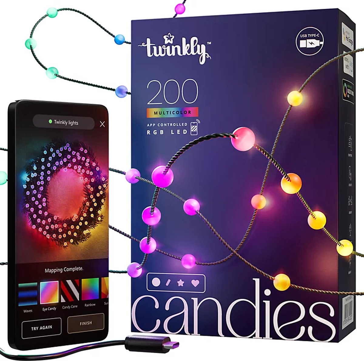 Twinkly Candies Lichtsnoer Pearl RGB Verlichtingsdecoratie 200 RGB LED s 6 meter Transparant