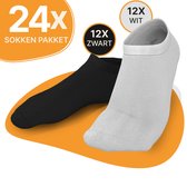 VOLQU® - SEN - 24 Paar Premium Katoen Enkelsokken - Sneaker Sokken - Maat 43 46 - Sneakersokken Heren Dames - Sportsokken Heren - Sportsokken Dames - Zwart / Wit