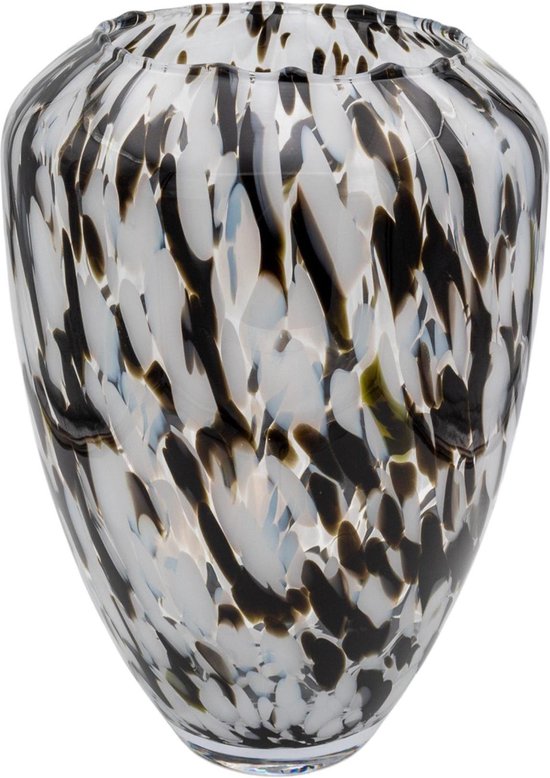 Fidrio Vase White/Noir Confettis H30 - Décoration de Table - Vase en Verres - Zwart Wit - Décoration Fleurs - Vases Décoration Maison - Vase Table Haute - 21x21x30