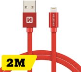 Swissten Lightning naar USB kabel - 2M - Gevlochten kabel geschikt voor iPhone 7/8/X/11/12/13/14 - Rood