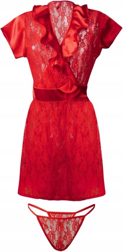 Dames kanten peignoir - Mia - rood M