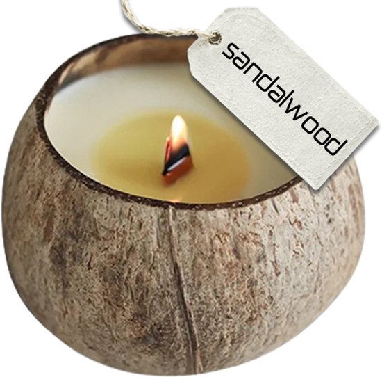 100% Natuurlijke, duurzame en handgemaakte kokosnoot soja wax geurkaars - Geur: sandalwood