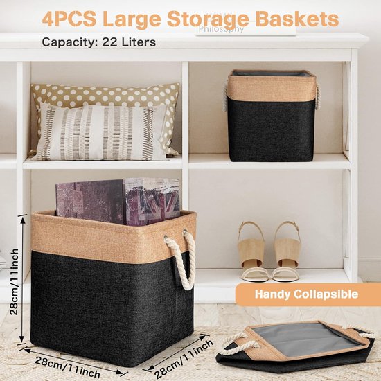 Mangata Kleine canvas opbergdoos, stoffen opbergmand met handgrepen voor kasten, planken, kleding, speelgoed (3-pack, opvouwbaar, grijswit