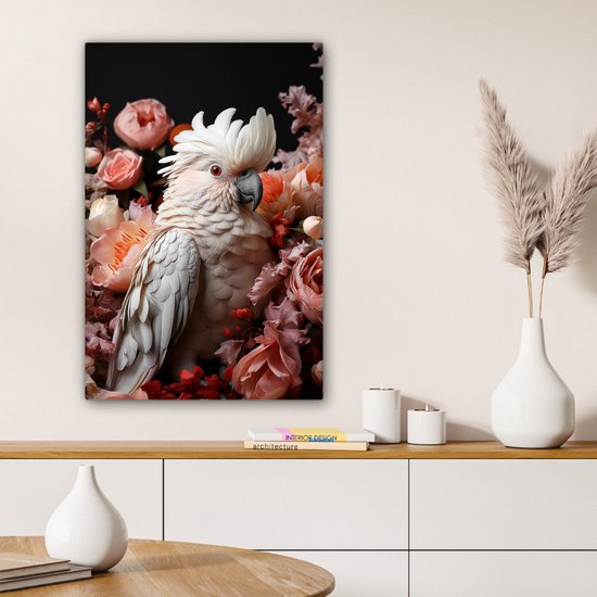 Peinture sur toile 40x60 cm - Oiseau Cacatoès - Accessoires de décoration de chambre - Peintures fleurs de salon - Décoration murale oiseaux chambre - Décoration murale cuisine - Tissu mural intérieur - Décoration maison