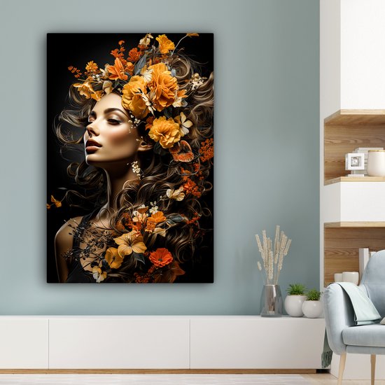 Peinture sur toile 80x120 cm - Femme fleurs - Accessoires de décoration de  chambre -... | bol