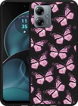 Cazy Case Zwart pour Motorola Moto G14 Papillons Roses