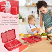 Len, Bento Box, lunchbox voor kinderen; met 4 + 2 compartimenten; extreem sterke broodtrommel; ideaal voor de kinderopvang en op school (rood, wit)