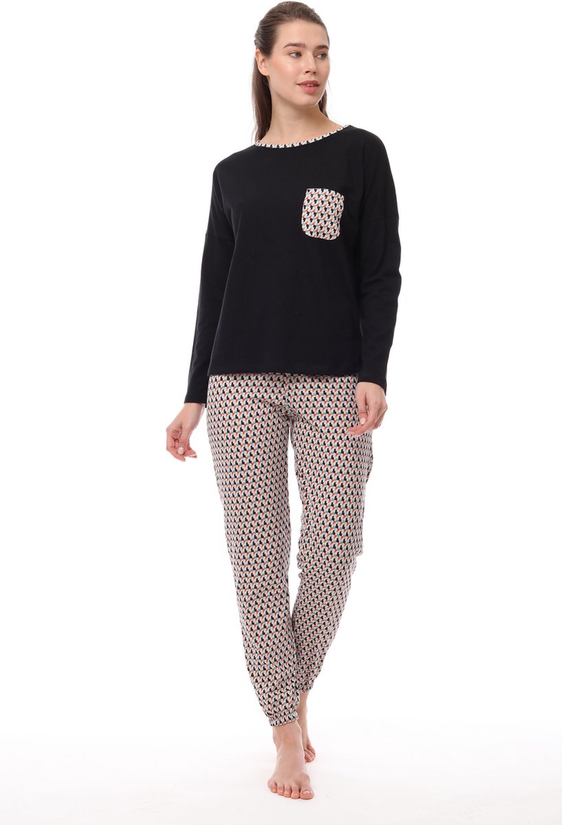 Pijadore - Dames Pyjama Set, Lange Mouwen, Zwart - S