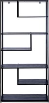 Lifa Living - Wandrek van MDF en Metaal - Zwart - 85 x 35 x 175 cm - Open Wandkast - 7 planken